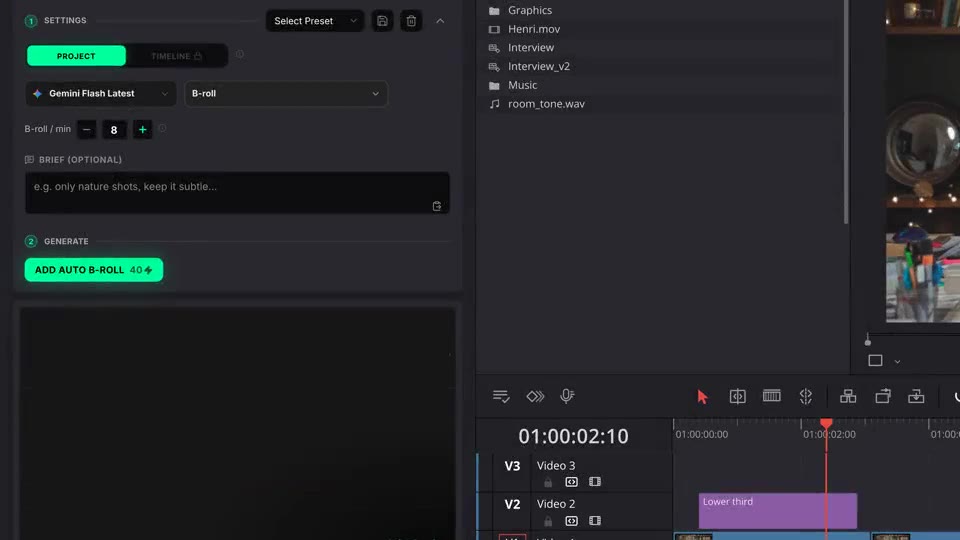 Gesprochene Stichworte mit B-Roll-Clips verknüpft, die auf Spur V3 fallen