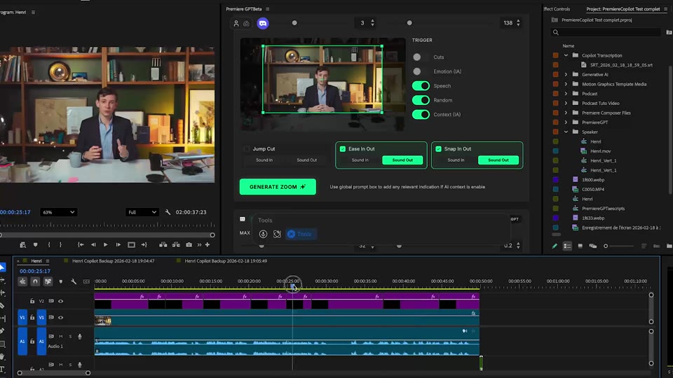 Native zoom effect clips placed on V2/V3 of the DaVinci Resolve timeline