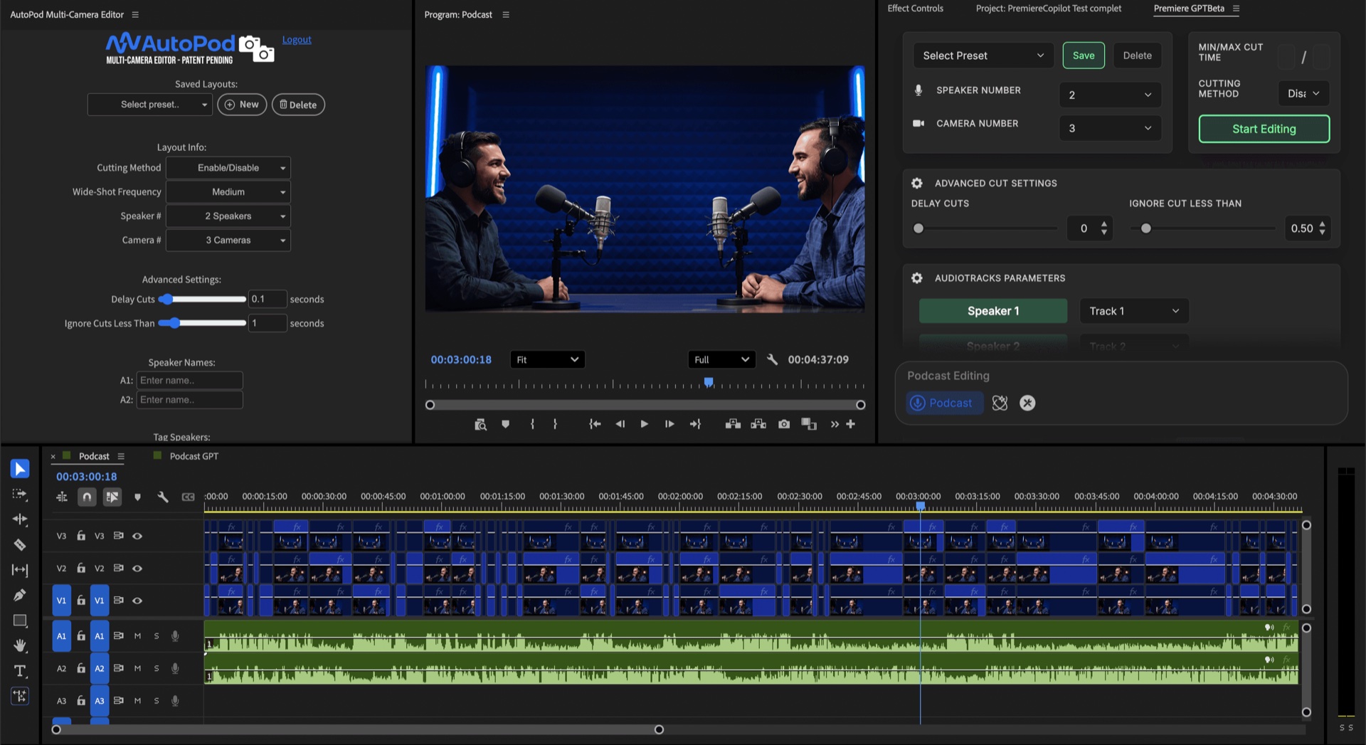 AutoPod Multicam autocut result in DaVinci Resolve