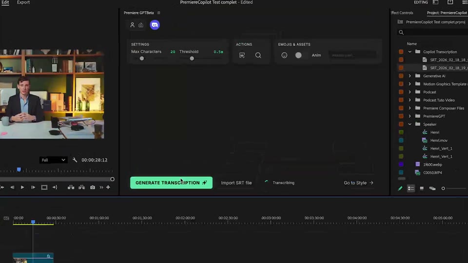 Generating transcription from a DaVinci Resolve timeline with Smart Captions